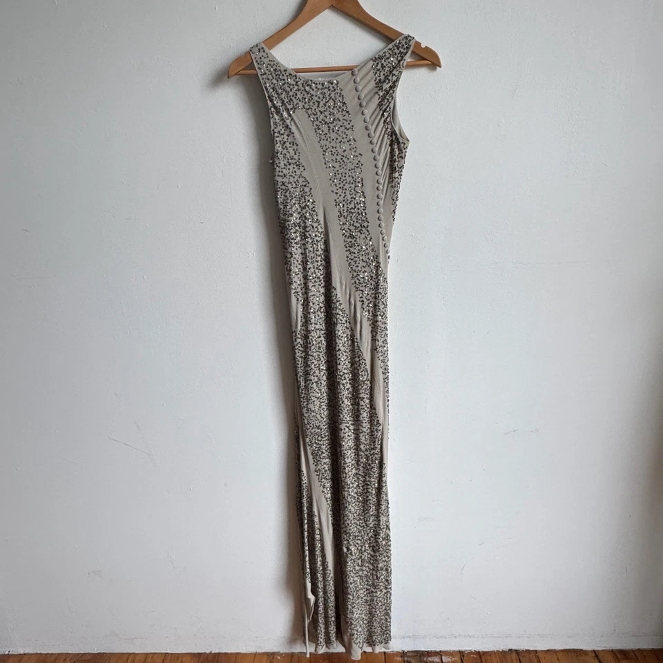 NINA RICCI Asymmetrical Cut-on-the-Bias Silk-Cotton Sequin Maxi Dress - Fits 2-4 - Image 3 of 4