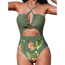 Cupshe Womens Cutout Crisscross Front Drawstring One Piece Swimsuit Green Small