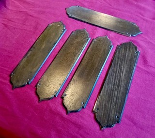 Antique Set 5 Victorian Gothic Door Finger Push Plate Ebony or Lignum Vitae Wood