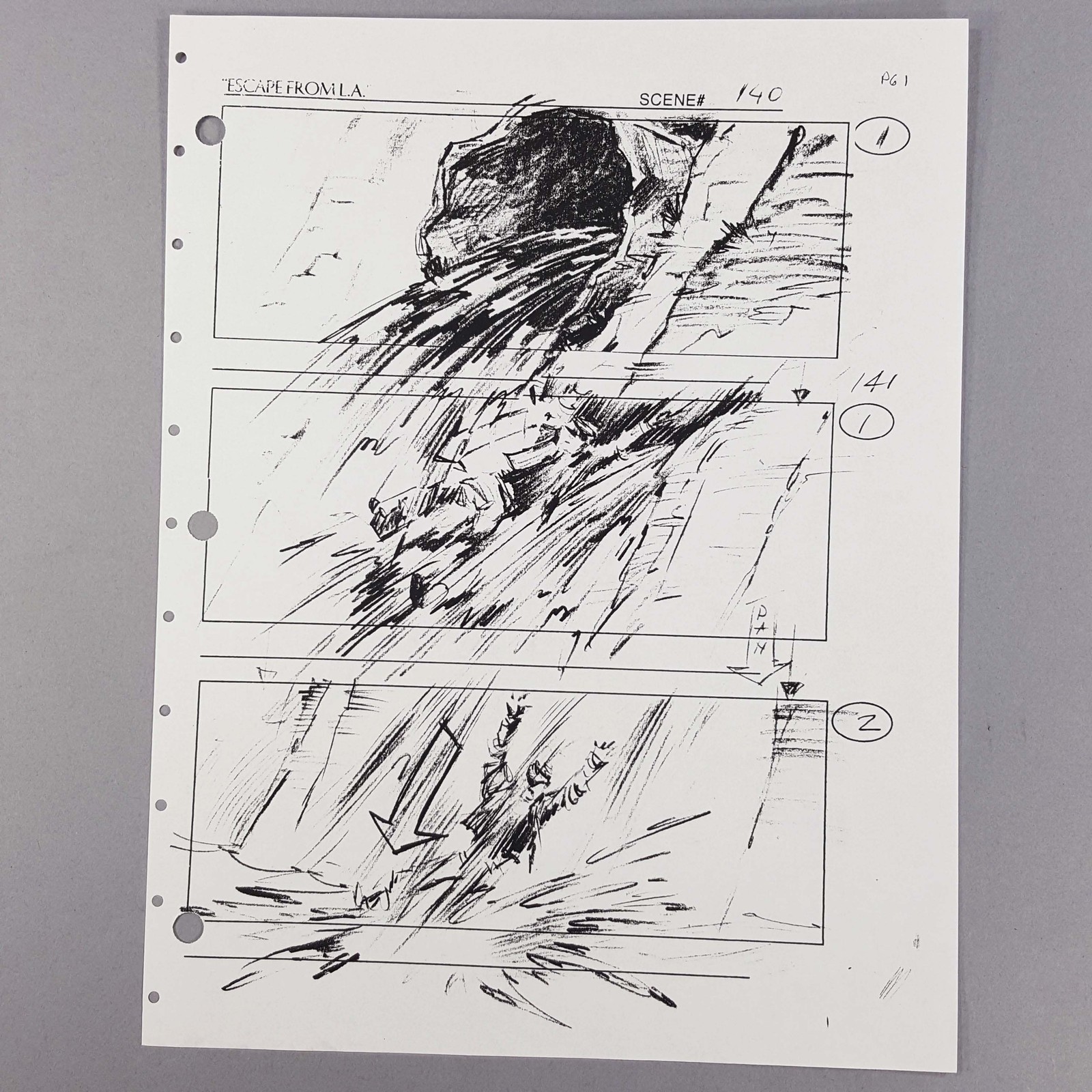 Escape from L.A. Storyboard Snake Rides Tsunami Wave Down Canyon Original COA