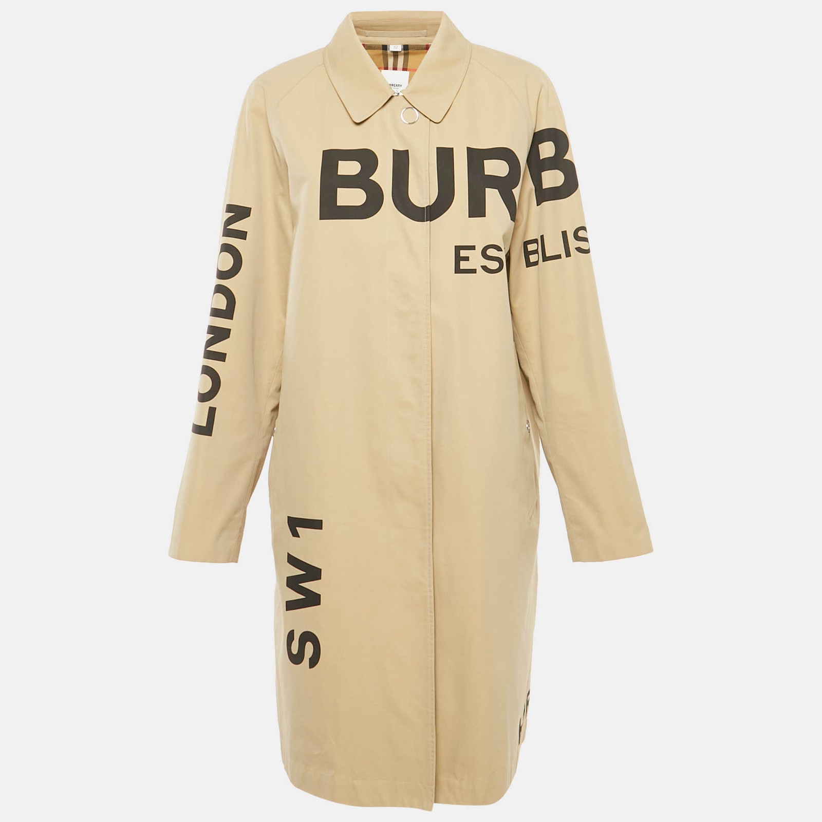 Burberry Beige Gabardine Horseferry Print Trench Coat M