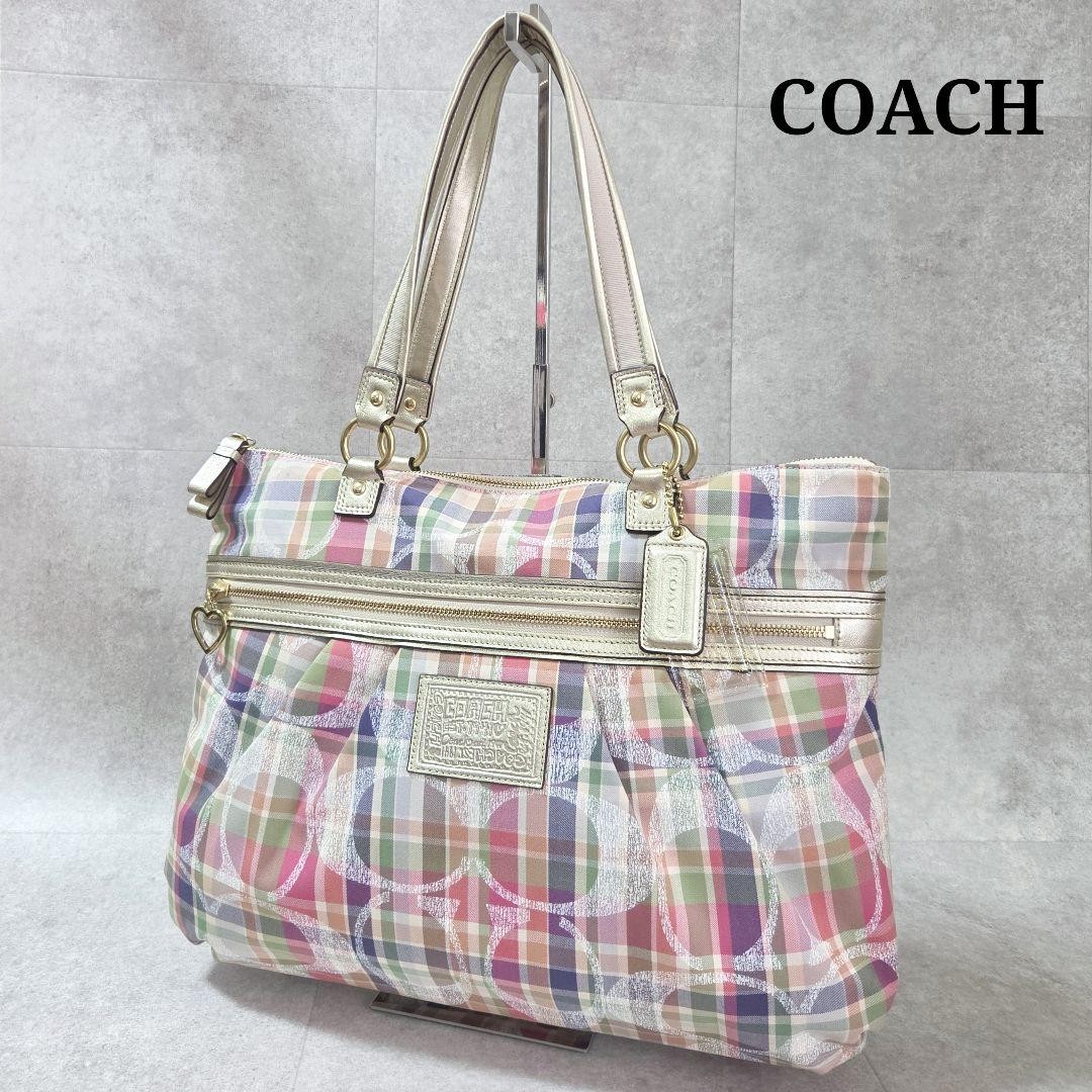 COACH Poppy Madras Check Tote Bag Y2K From JAPAN - Gem