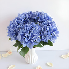 5Pcs Realistic Blue Hydrangea Artificial Flowers with Stems 21 Inch Lifelike Fau