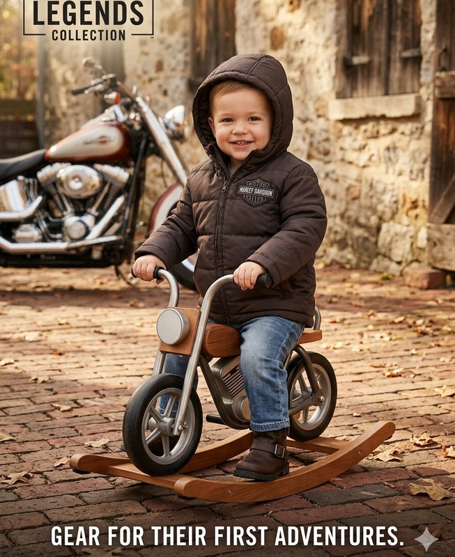 Harley-Davidson Little Legends 2T Boys Hooded Insulated Full Zip Puffer Brown