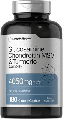 Horbäach Glucosamine Chondroitin MSM | 180 Caplets | with Turmeric | Non-GMO