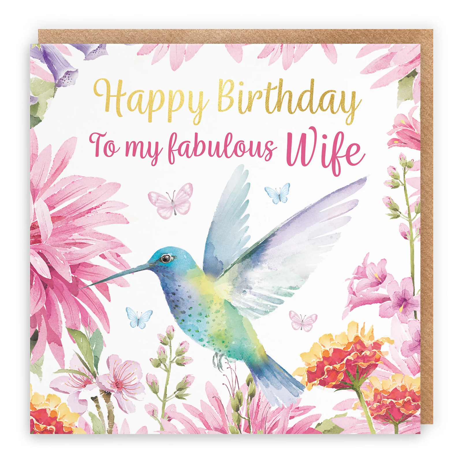 Wife Birthday Card Hummingbird Gold Foil Milo's Gallery