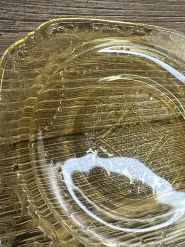 Vintage Anchor Hocking Princess Yellow Depression Glass Square Plate Floral Rim