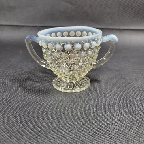 Vintage Anchor Hocking Moonstone Opalescent Hobnail Open Sugar Bowl