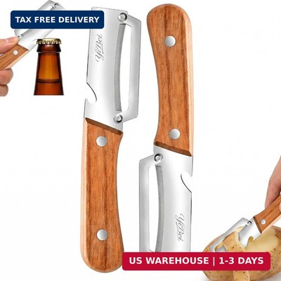 2 Pack Multi Function Vegetable Peeler, Stainless Steel Peeler with Wooden Handl