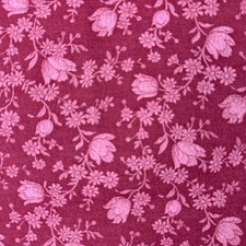 New Cotton Fabric 2 yd Pink Tulips and Flowers on Red Calico Quilt Material