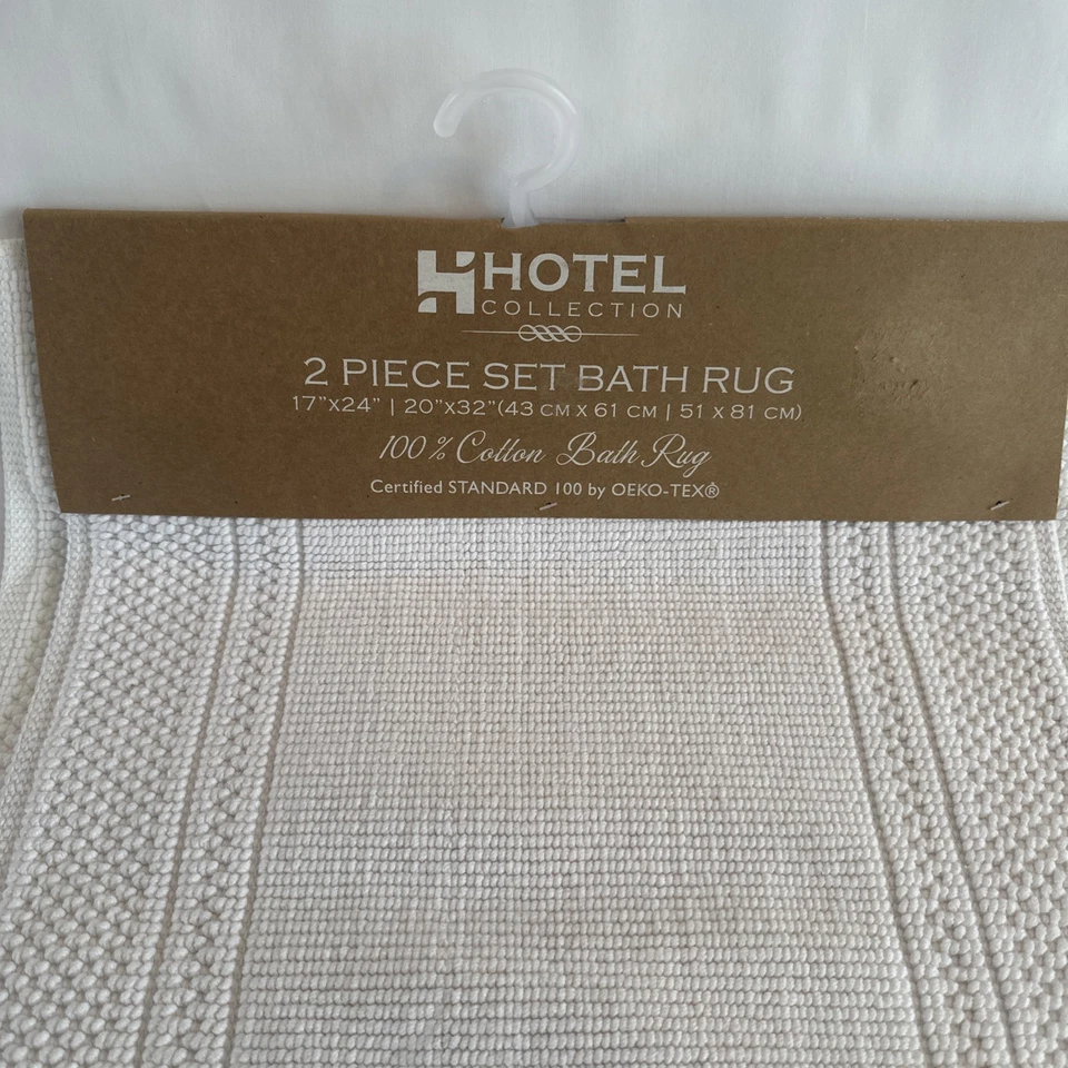 JUEGO DE 2 alfombras de baño con textura 100 % algodón crema colección hotel 20” x 32” y 17” x 24” Foto 2 de 4