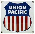 VINTAGE UNION PACIFIC PORCELAIN SIGN TRAIN STATION GAS OIL RAILROAD FREIGHT