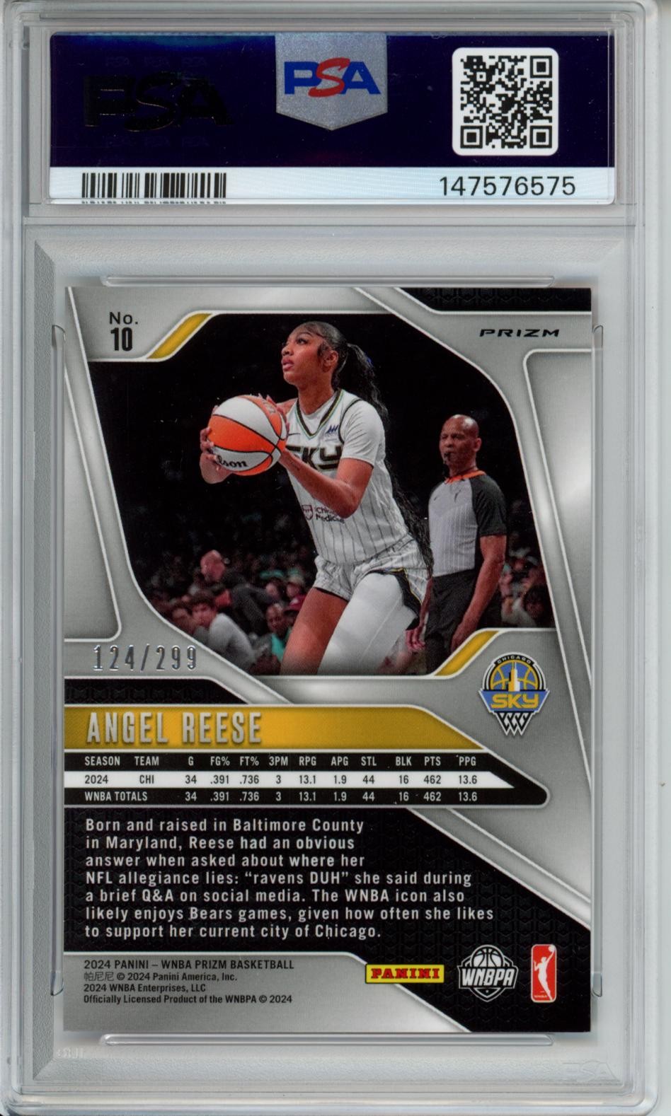 2024 Panini Prizm WNBA #10 Angel Reese Red Pulsar Prizms PSA 9 #/299 view 2