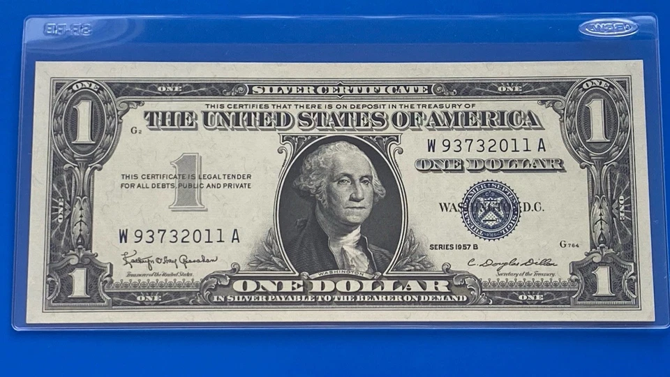 1957B $ 1 DOLLAR SILVER CERTIFICATE Block W-A UNCIRCULATED - Image 2 of 3