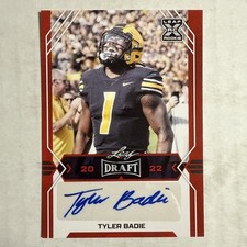 2023 Leaf Draft Red Tyler Badie ROOKIE Auto T1