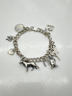 JAMES AVERY 925 Silver Charm Bracelet w/ 8 Charms 7” 28g