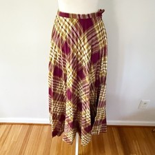 Vintage Women 70s Pleated Plaid A Line Maxi Skirt Retro Fall Boho Casual Tartan