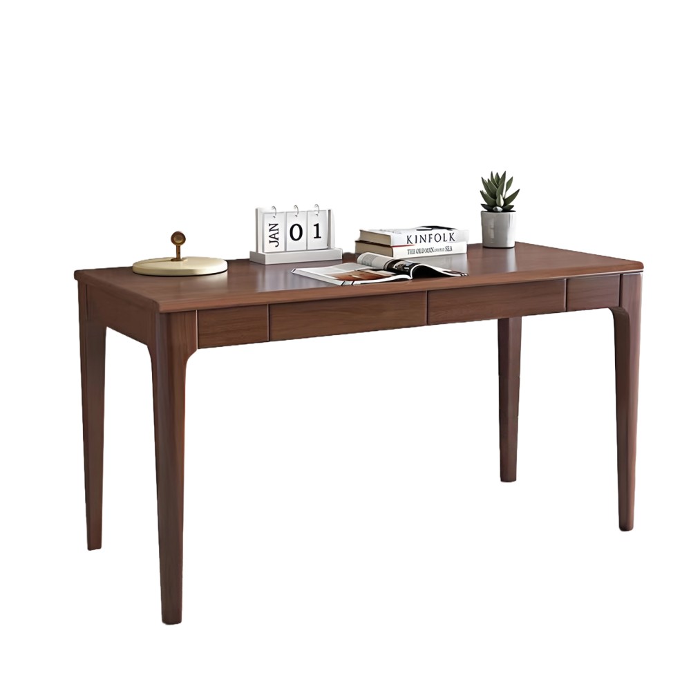 Mid Century Modern Wood Desk with Drawers, Small Home Office Desk
