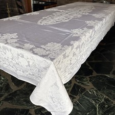 Vintage LOVELY SILKY WHITE DAMASK TABLECLOTH 114 x 58 -