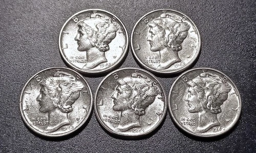 Lot of (5) Nice BU U.S.  Mercury Dimes