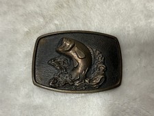 VINTAGE BTS LARGE MOUTH BASS FISH BELT BUCKLE SOLID BRASS