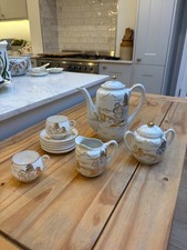 Vintage Japanese Kutani Porcelain Tea Set - Hand Painted & Gold landscape