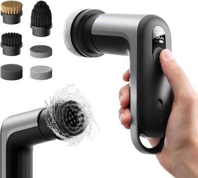 Cordless Electric Spin Scrubber Dual-Speed, 6 Magnetic Heads, IPX7 Waterproof