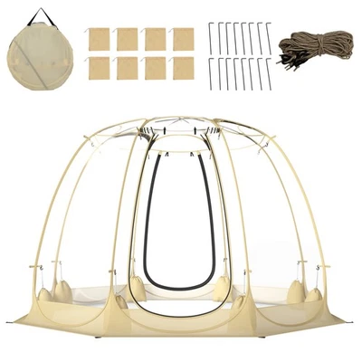 COSTWAY Pop Up Bubble Tent 540° Transparent PVC Igloo 288 x 288 CM-Beige
