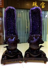 1335LB A pair Natural High quality Amethyst Crystal Church Cathedral geode +st