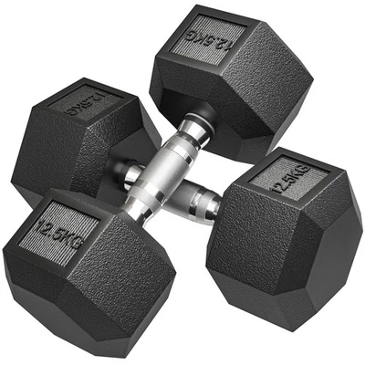 HOMCOM 2x12.5KG Rubber Hex Dumbbell Portable Hand Weights for Home Gym