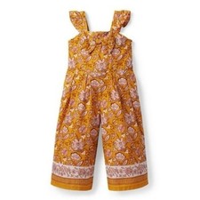 Girls Mustard Yellow Floral Wide Leg Jumpsuit Ruffle Straps Boho One-Piece