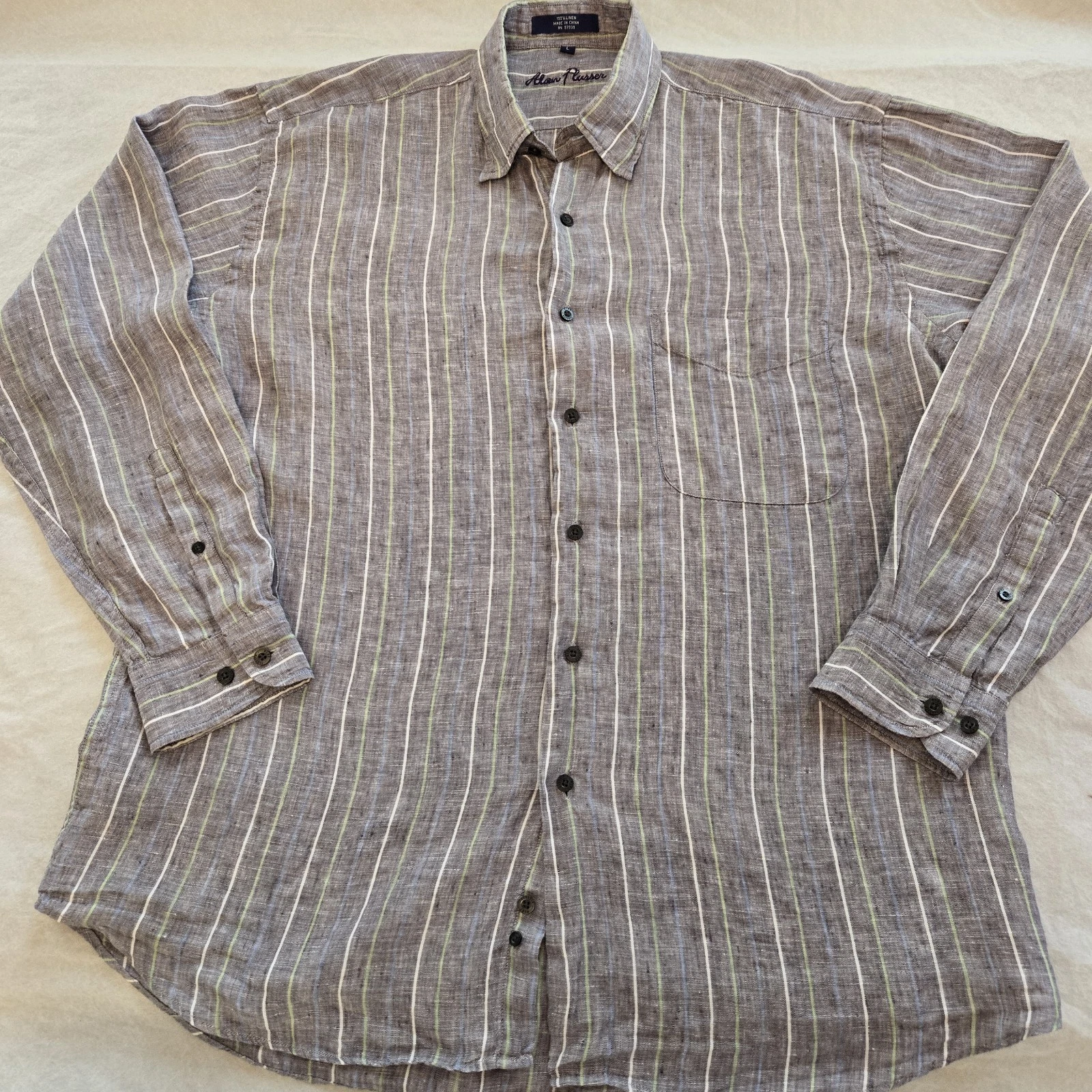 Alan Flusser 100% Linen Grey Multicolor Striped Button Down Size L Casual Beach
Opens in a new windo