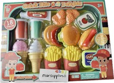 18 Pcs PRETEND FAST FOOD Quick bite Ice cream Hamburger Hot dog nuggets fries 3 