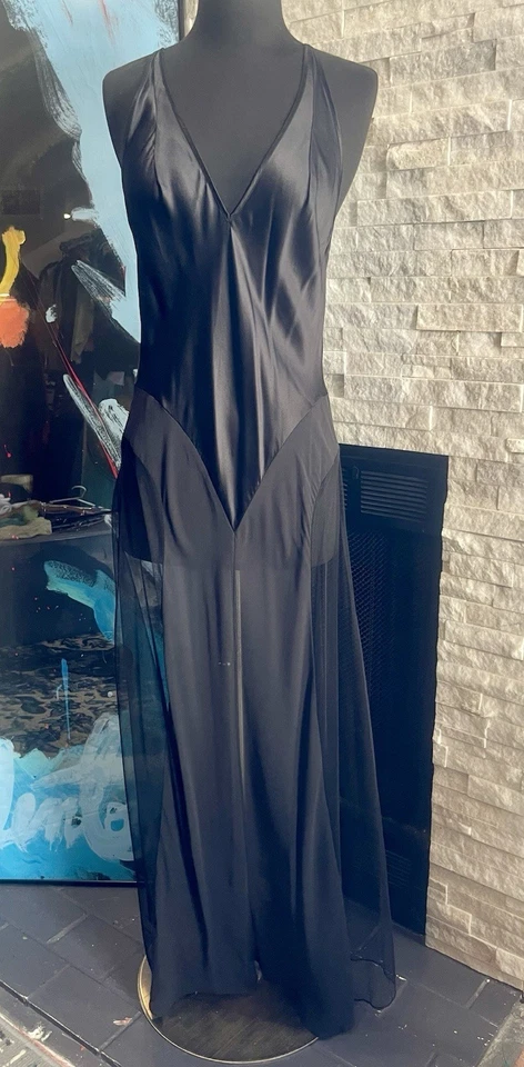 Винтажное длинное платье-слип Victorias Secret белье шелк косой покрой кружевное прозрачное ночное S - Изображение 2 из 4