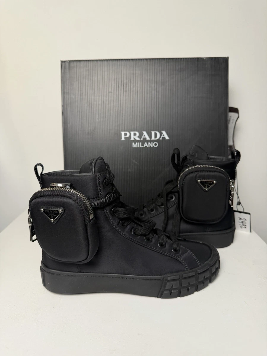 Prada Re-Nylon Pocket High Top Sneakers Black Sz 34.5 Fits US 5.5 New Prada Wheel High Top Sneaker – Runway Catalog main image 2