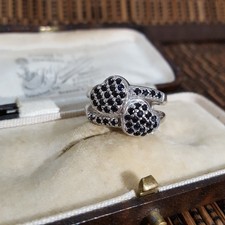 925 Sterling Silver Ring, Genuine Black Spinel Hearts Ring, Size L.5 US 6