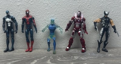 Lot Of 5 ASSORTED Action Figures Spider-Man X 2, Iceman, Iron Man & Wolverine