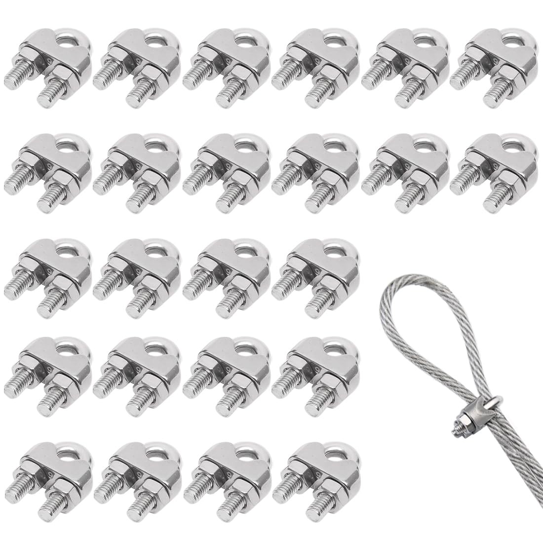 24 PCS 1/4 Wire Rope Clamp 304 Stainless Steel M6 Wire Cable Clamps