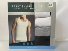 PERRY ELLIS PORTFOLIO MEN'S TANK TOP 4 PACK WHITE COTTON BLEND SIZE M/L NWT