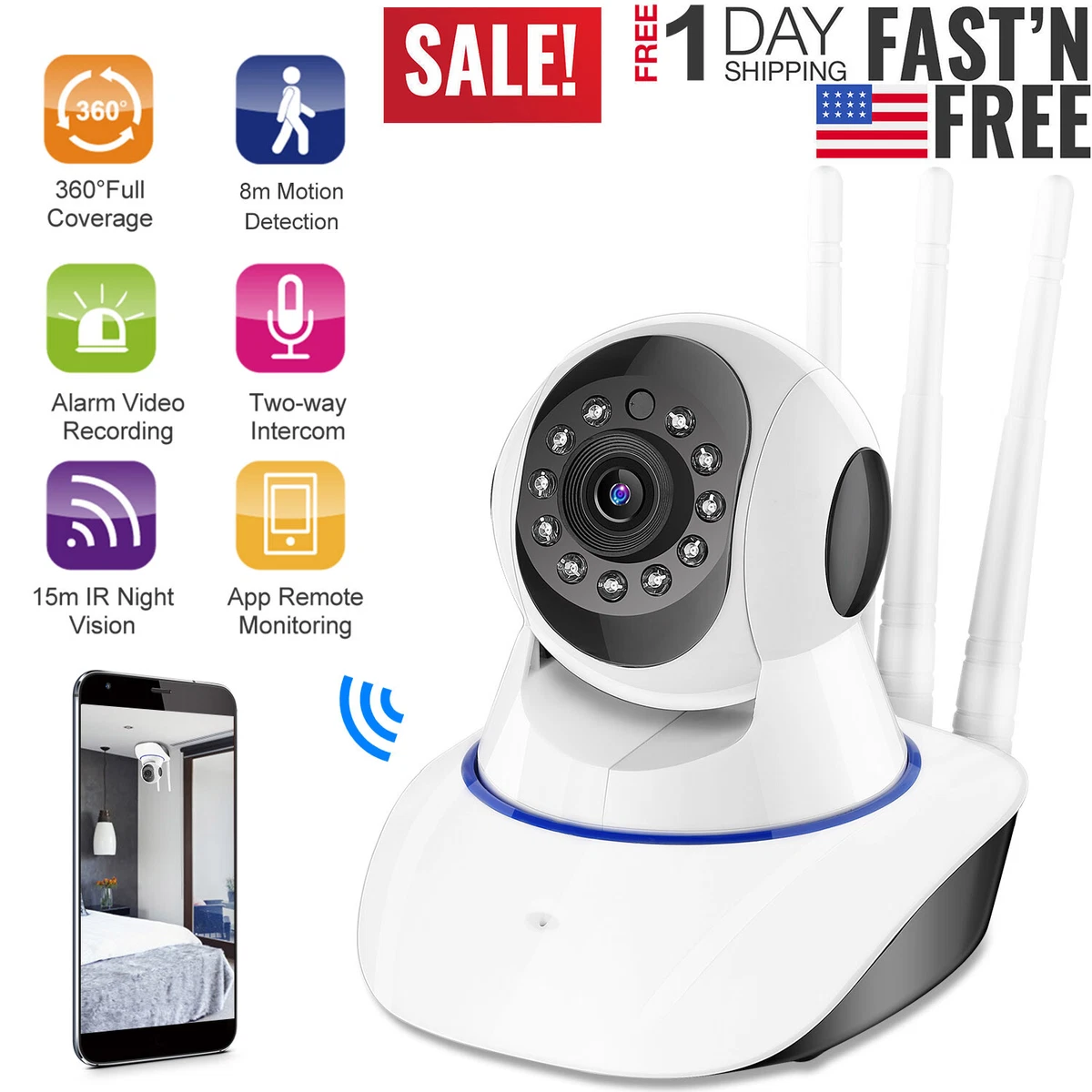 1080P HD Smart Home Security IP Camera Wi-Fi Wireless CCTV IR Night Baby  Monitor