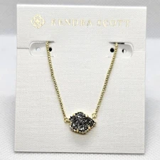 New Kendra Scott Tess Gold Pendant Necklace In Platinum Drusy