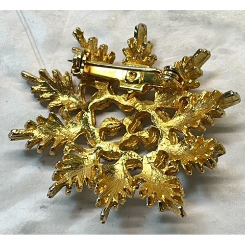 Vintage goldfarbene Blumen Brosche Strass Pin Herbst Blätter Cluster 1,5" - Bild 5 von 6