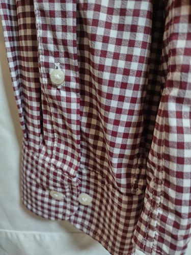 Lands End Red And White Plaid Button Shirt Men's Large Long Sleeves - Picture 6 of 7