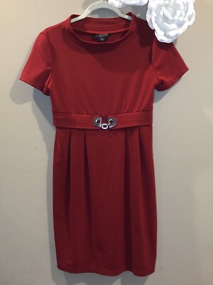 Perceptions Petite Women's Dress Red Short Sleeves Sz 6P Holiday