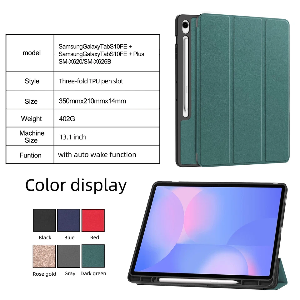 Funda para Samsung Tab S10 FE+ plus SM-X620 SM-X626B 13.1" Cubierta de mesa triple plegable Foto 2 de 4