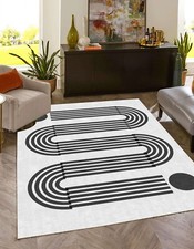 Minimalist Artistic Area Rug Black Grey Geometric Arch Lines Rug for Living Room