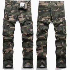 Men's Army Green Camouflage Straight Leg Casual Pants Pockets Trousers Hip Hop