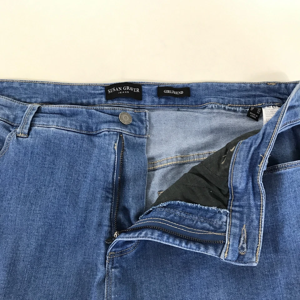 Susan Graver Stretch Denim Girlfriend Jean Women's Plus Size 20W Frayed Cuffs - Image 2 of 4