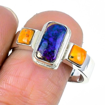 Eleganter Statement-Ring natürlicher Kupfer lila Türkis Sterlingsilber Größe 10