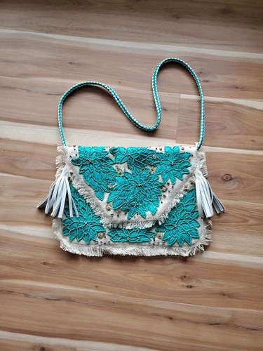 Anthropologie ibBan Purse Mansi Straw Jeweled Envelope Clutch Beaded Tassel